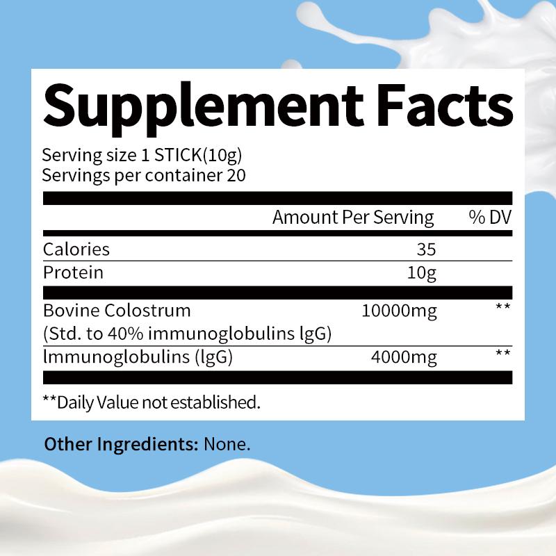 40% IgG Pure Bovine Colostrum Supplement Whey Protein with Probiotic Promote Growth &amp; Height, Muscle Build, Improve Immune &amp; gut