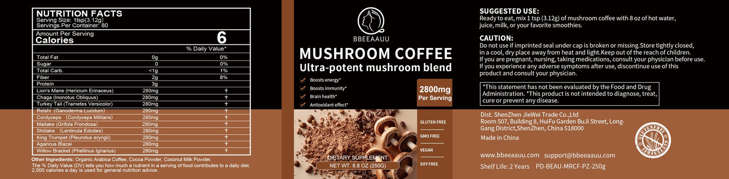 Mushroom Coffee Supplement Ganoderma Lucidum Cordyceps Sinensis Energy,Mental Clarity And Concentration Support-Brain Booster
