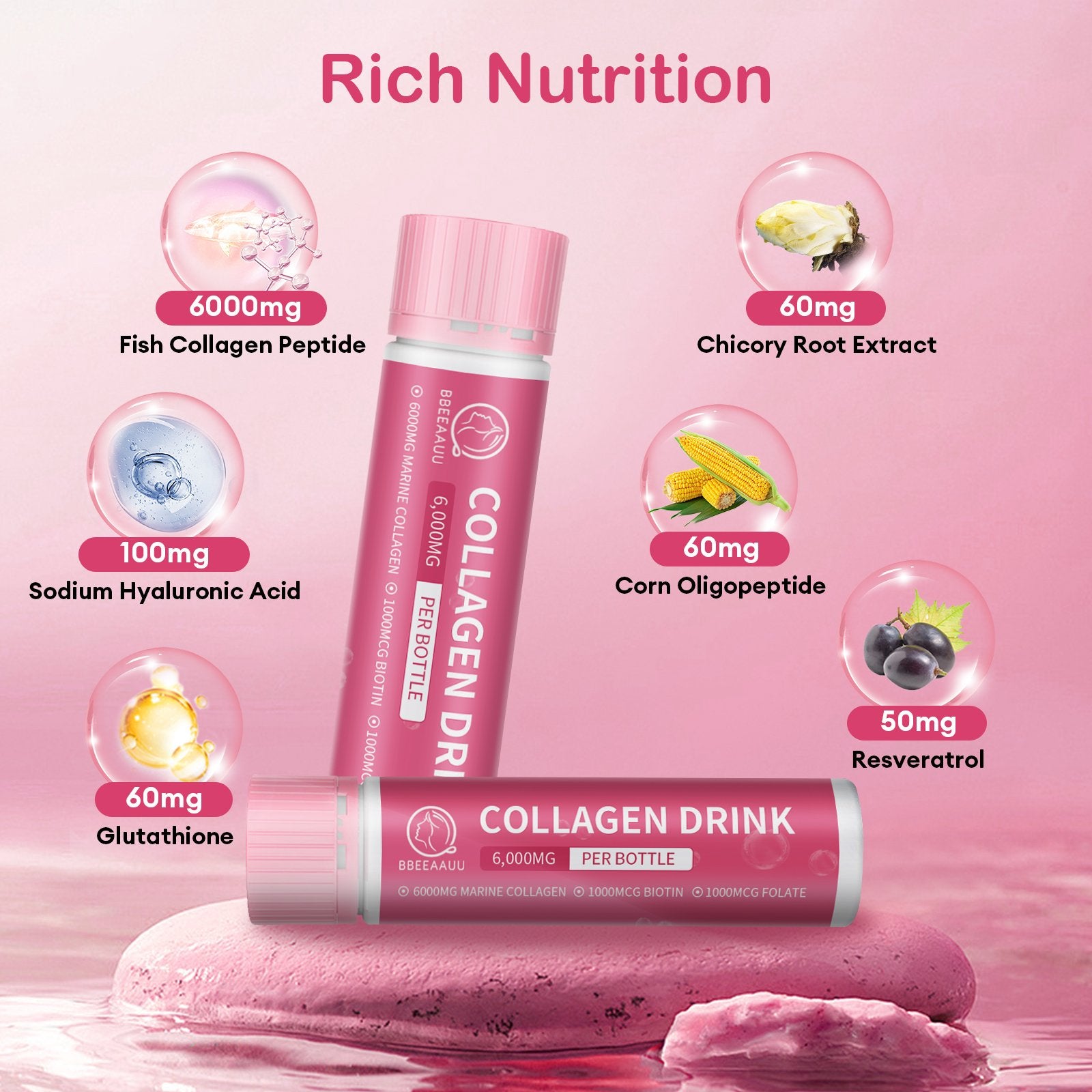 Collagen Drink with 6000mg Marine Collagen Peptides, Apple Flavor Bbeeaauu Collagen Drink with 6000mg Marine Collagen Peptides, Apple Flavor Bbeeaauu