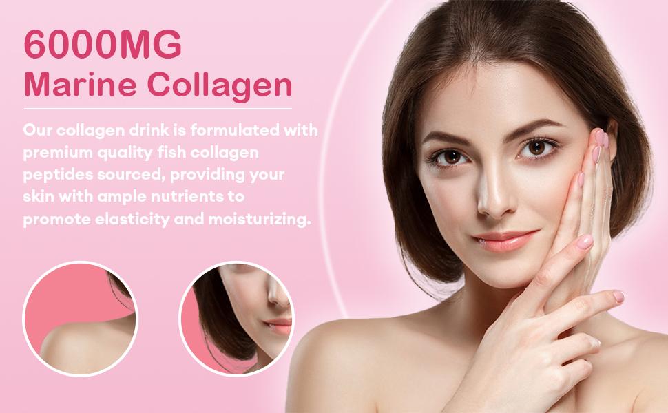 Collagen Drink with 6000mg Marine Collagen Peptides, Blood Orange Flavor