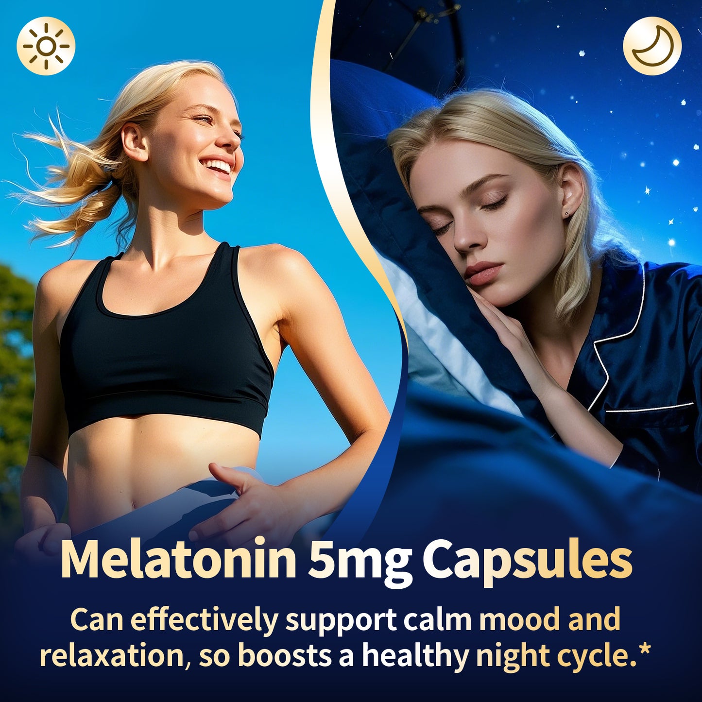 Melatonin 5mg Extended Release Supplements - Women Men Night Cycle Support, Relaxation & Immune - 10-in-1 Melatonin Capsules with Ashwagandha & GABA, Sugar Free, 120 Capsules, 60-Day Supply